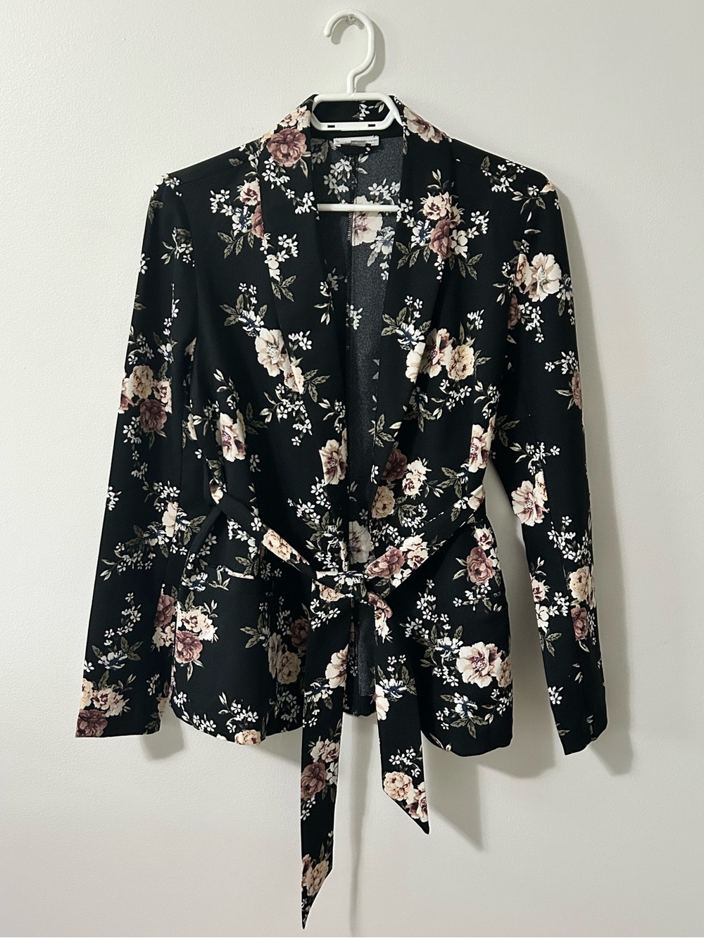 Floral Cardigan Blazer with Waist Tie